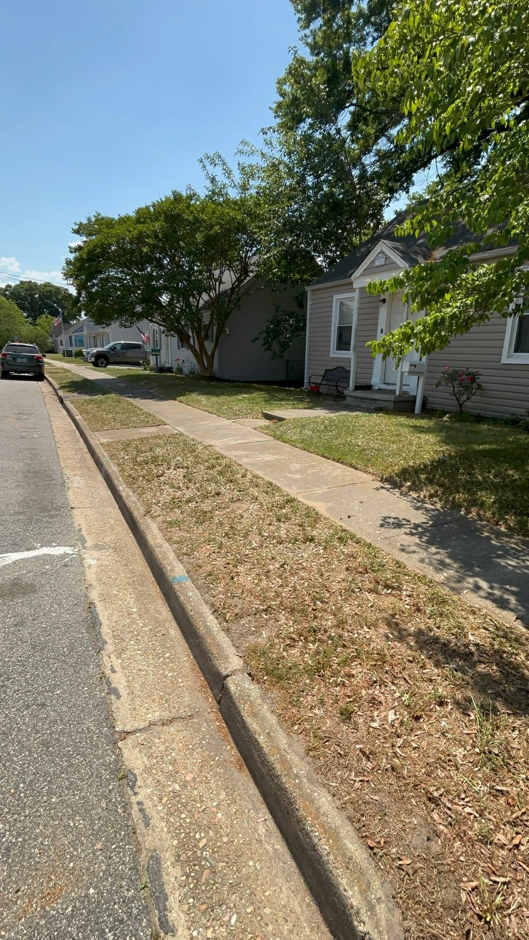 Trimmed lawn along street curb after edging service